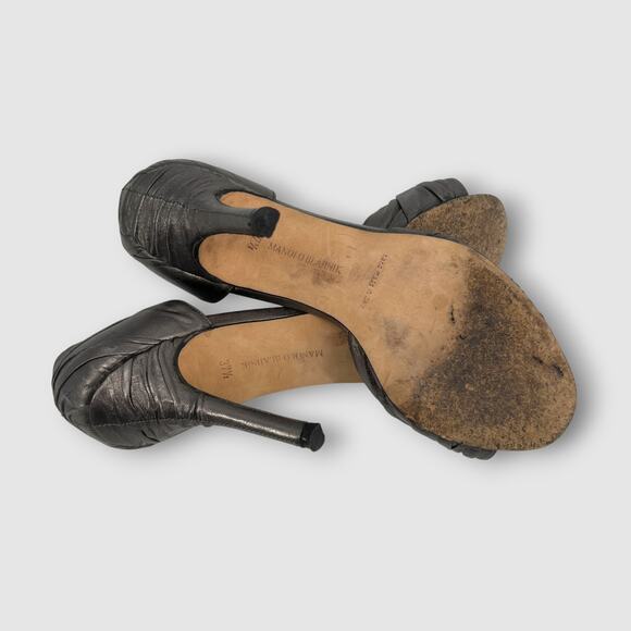 Manolo Blahnik Leather D’Orsay Peep Toe Heels Women’s Size 37.5 / 7.5 - Picture 7 of 9